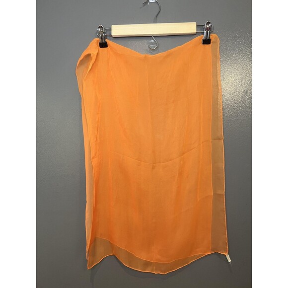 Sheer Chiffon Scarf Womens One Size Orange Hand Rolled Hem Lightweight Shawl - Picture 3 of 5
